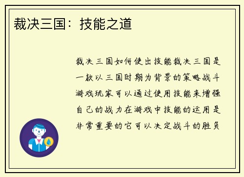 裁决三国：技能之道